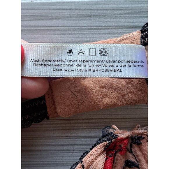 Adore Me Contour Plunge Bra 38DD Floral Embroidered Lace Black & Tan Sheer - Picture 6 of 11